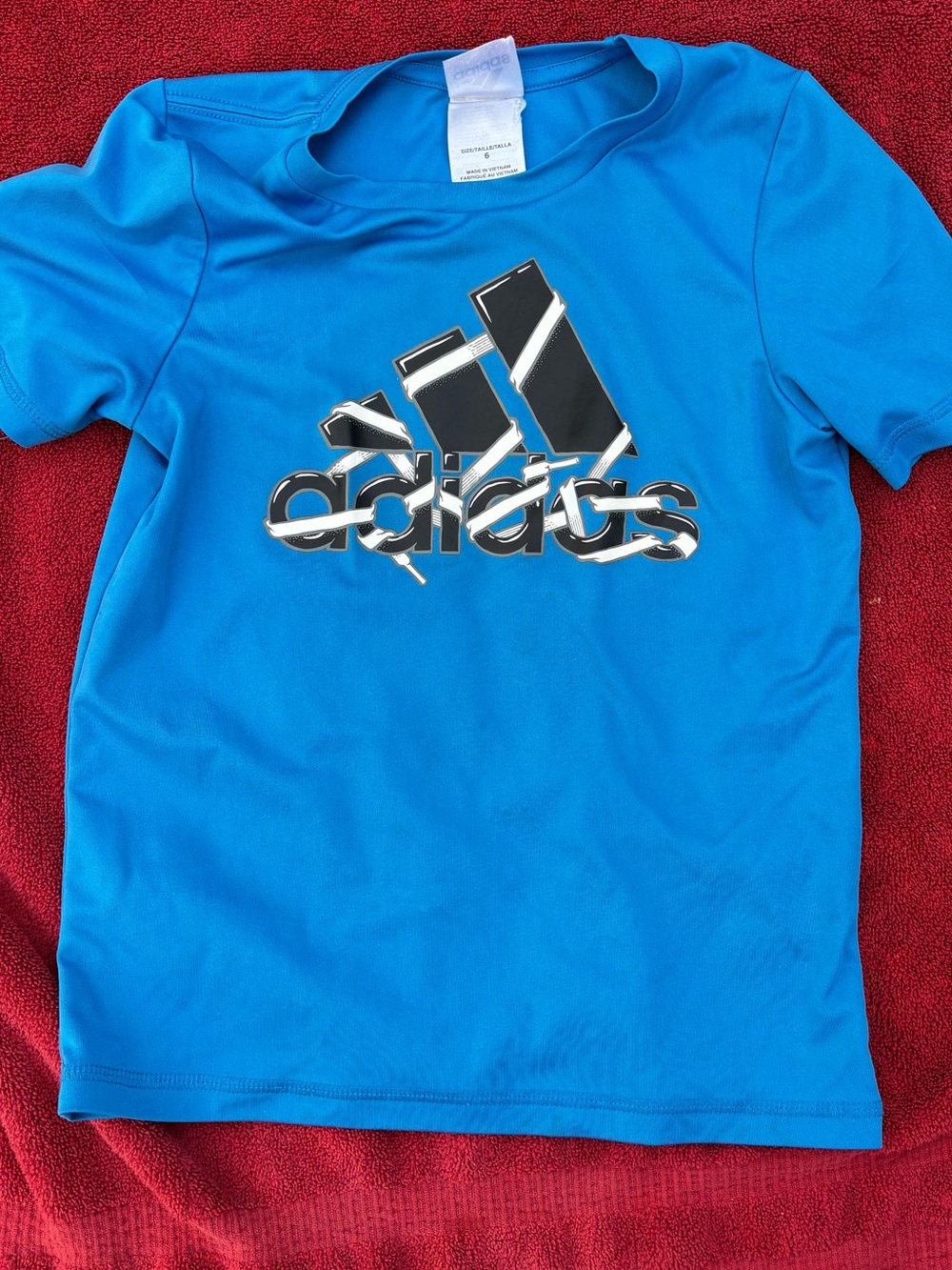adidas Blue Short-Sleeve Kids Athletic Tee with Metallic Logo